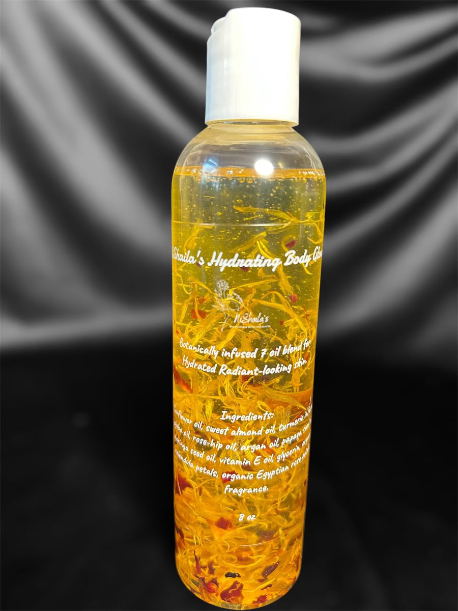Hydrating Body Glow Oil - 7 oil blend with floating calendula petals.