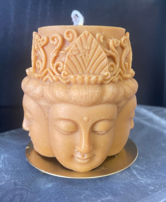 Nag Champa scented Buddha decorative candle, golden decorative plate included.